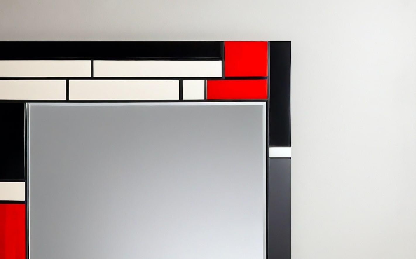 Incrusté Miroir mural inspiré par De Stijl, fabriqué à la main par Artisanal en vente