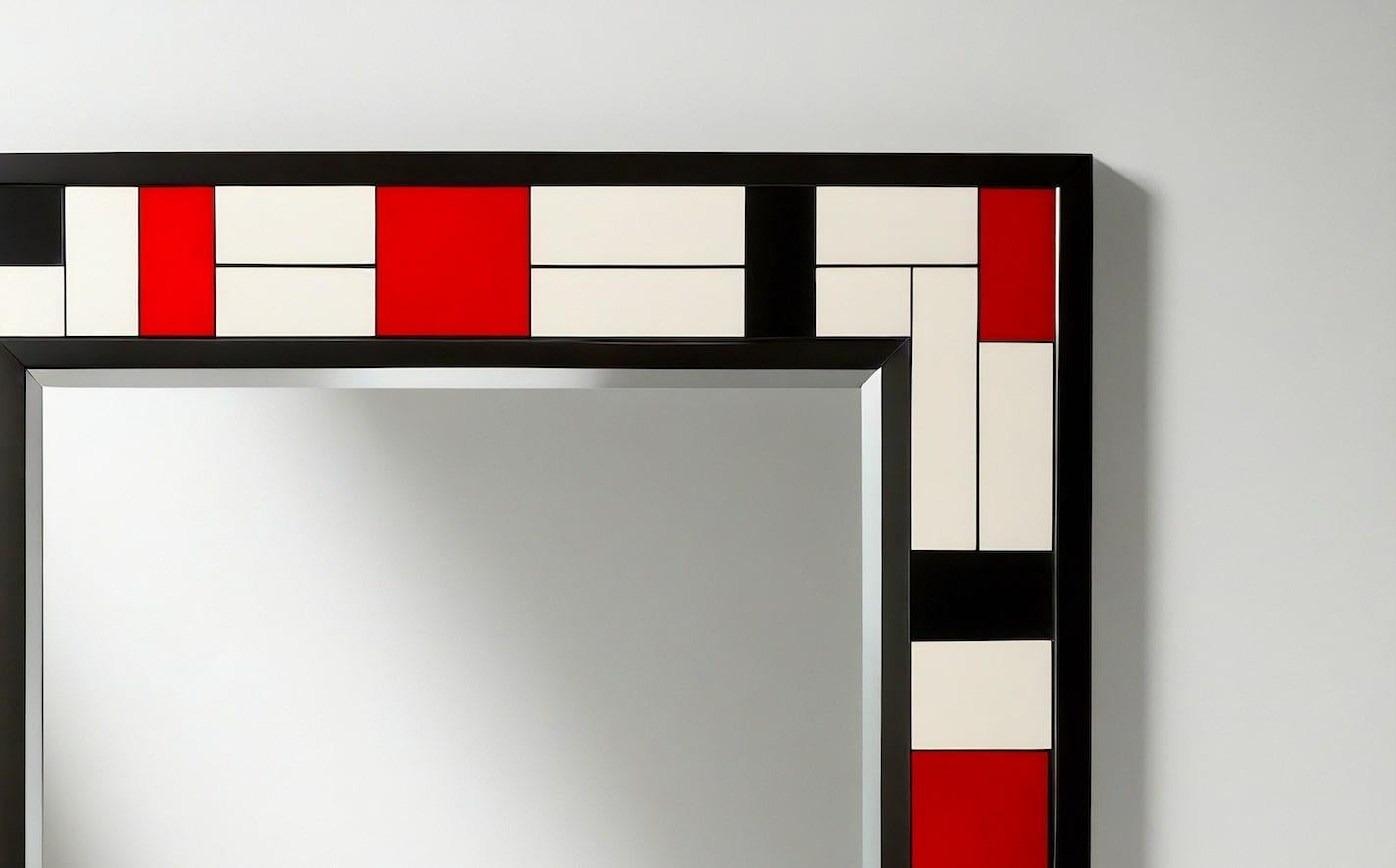 Incrusté Miroir mural inspiré par De Stijl, fabriqué à la main par Artisanal en vente
