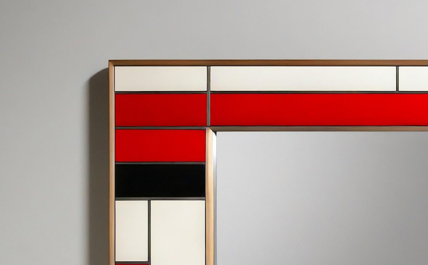 Incrusté Miroir mural inspiré par De Stijl, fabriqué à la main par Artisanal en vente