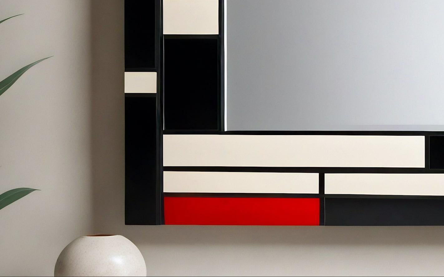 XXIe siècle et contemporain Miroir mural inspiré par De Stijl, fabriqué à la main par Artisanal en vente