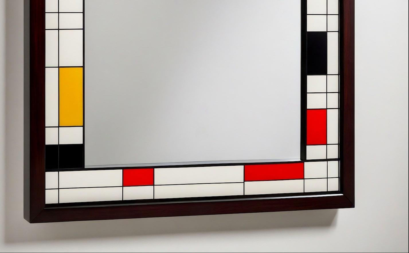 XXIe siècle et contemporain Miroir mural inspiré par De Stijl, fabriqué à la main par Artisanal en vente
