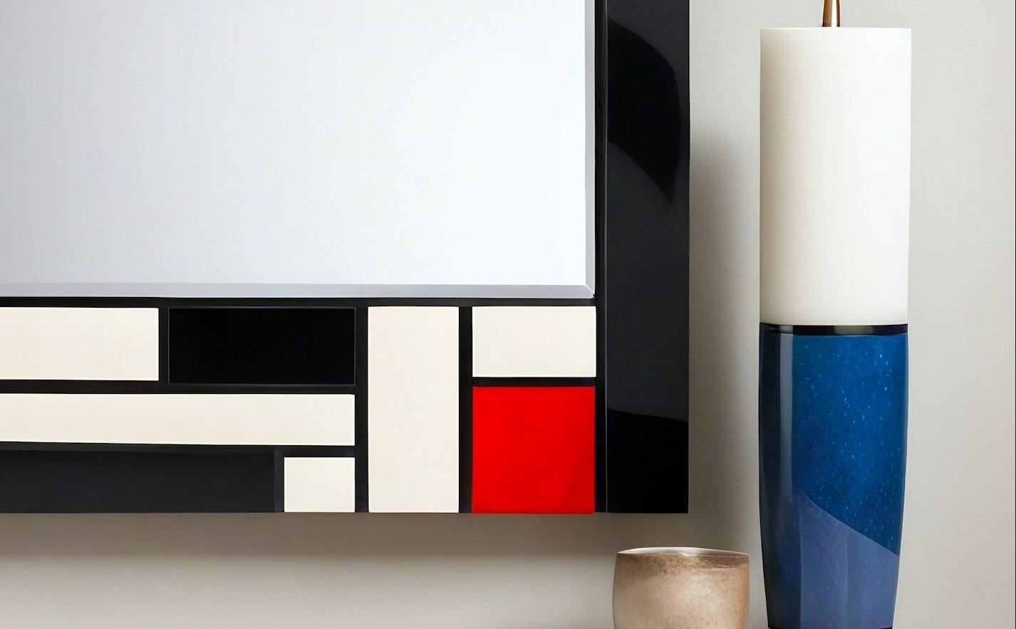 Bois Miroir mural inspiré par De Stijl, fabriqué à la main par Artisanal en vente