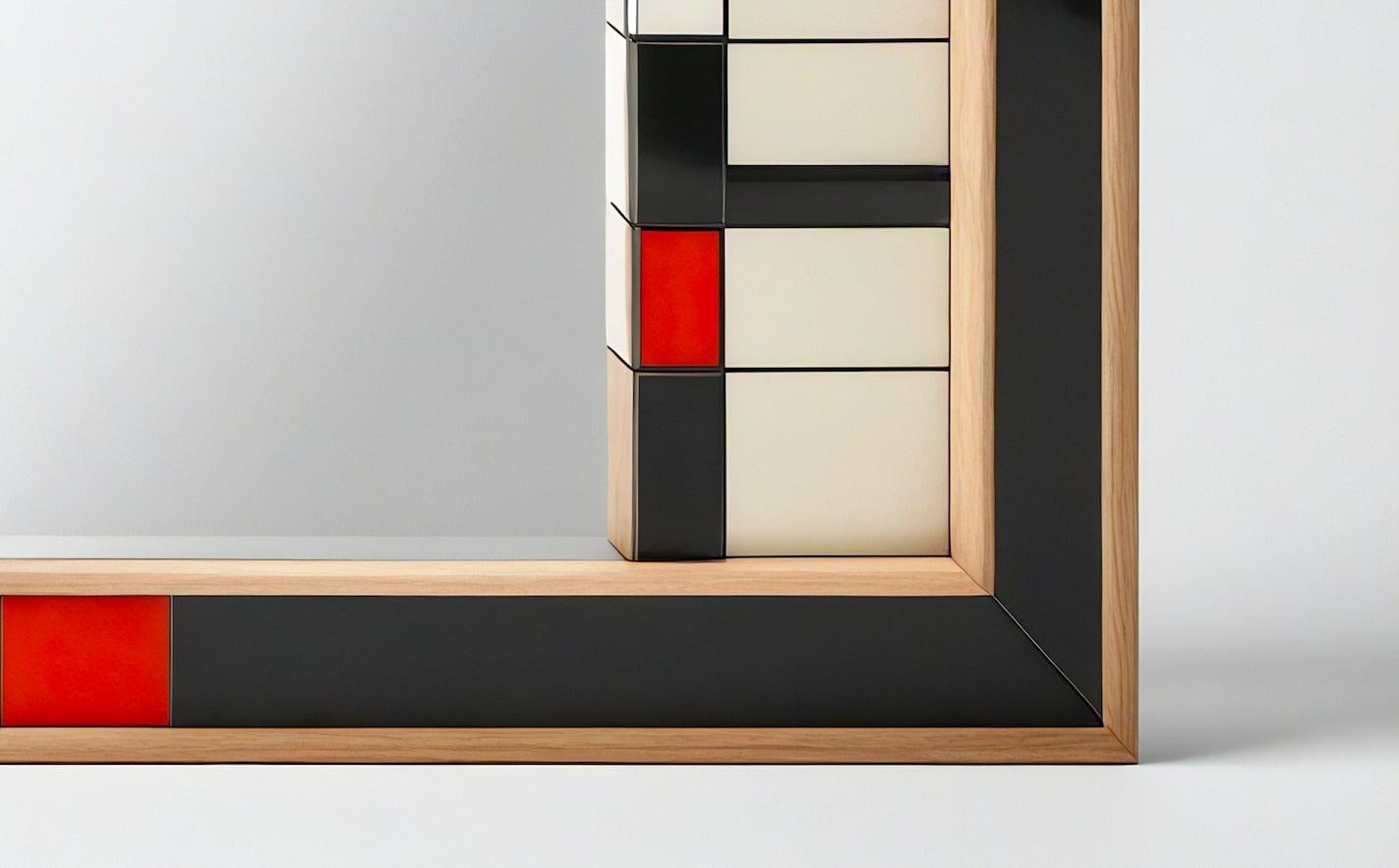 Wood DS Wall Mirror Inspired by De Stijl, Handcrafted by Artisanal For Sale