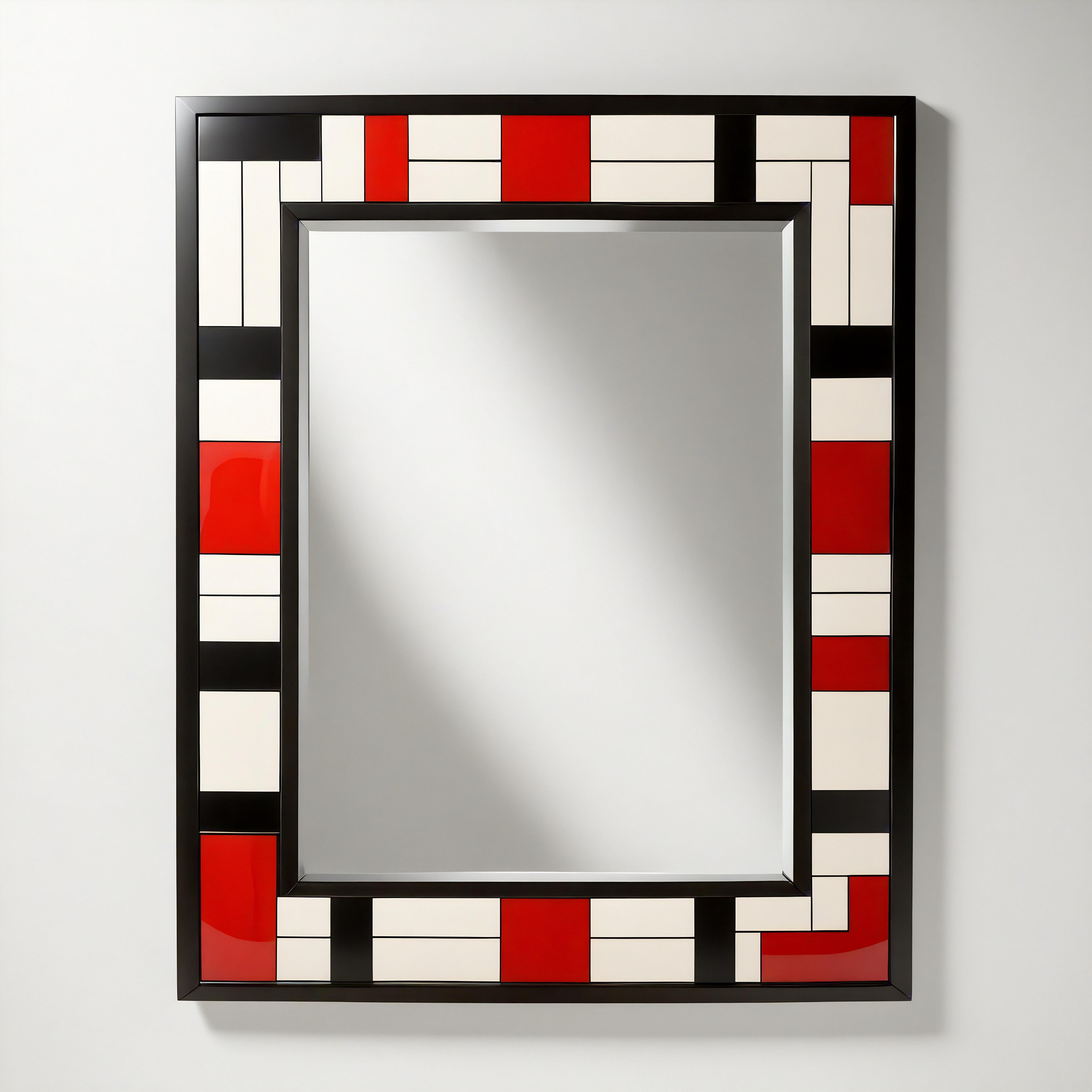 Bois Miroir mural inspiré par De Stijl, fabriqué à la main par Artisanal en vente