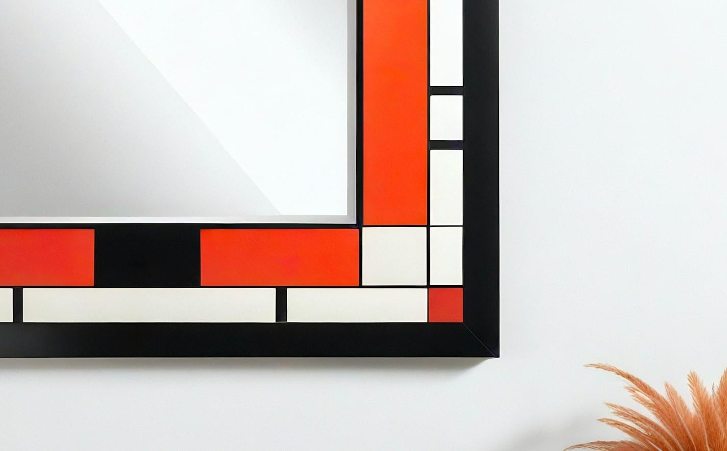 Bois Miroir mural inspiré par De Stijl, fabriqué à la main par Artisanal en vente