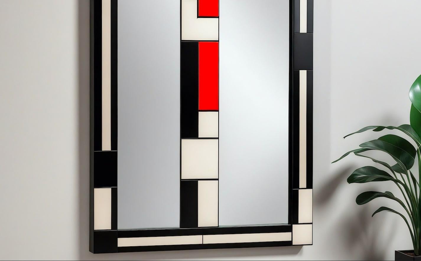 Bois Miroir mural inspiré par De Stijl, fabriqué à la main par Artisanal en vente