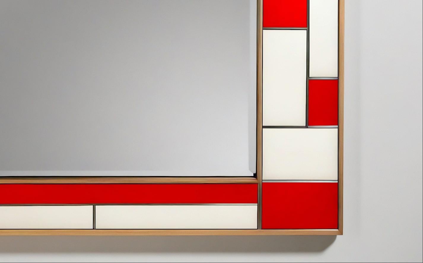 Bois Miroir mural inspiré par De Stijl, fabriqué à la main par Artisanal en vente