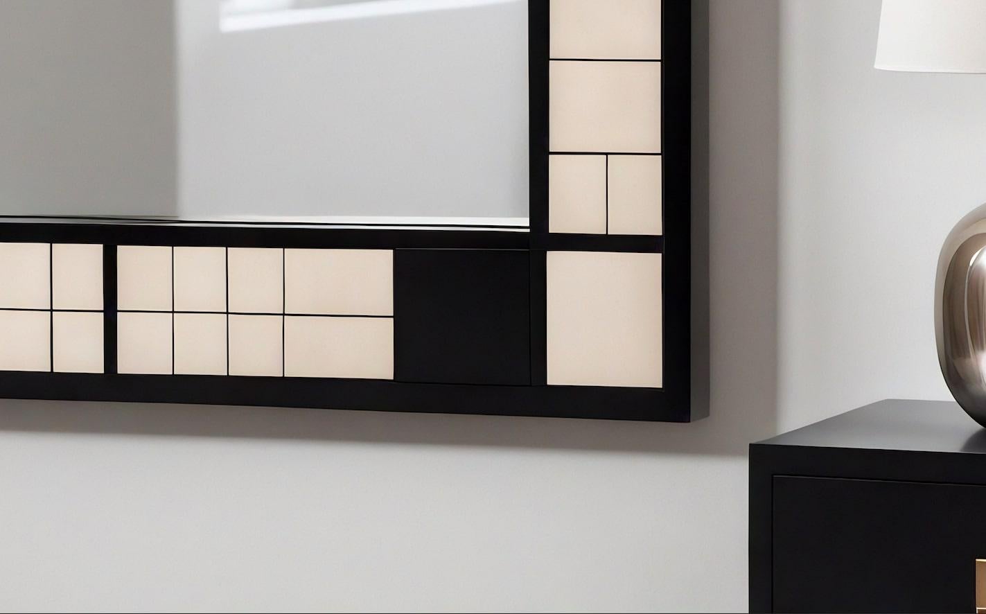 Bois Miroir mural inspiré par De Stijl, fabriqué à la main par Artisanal en vente