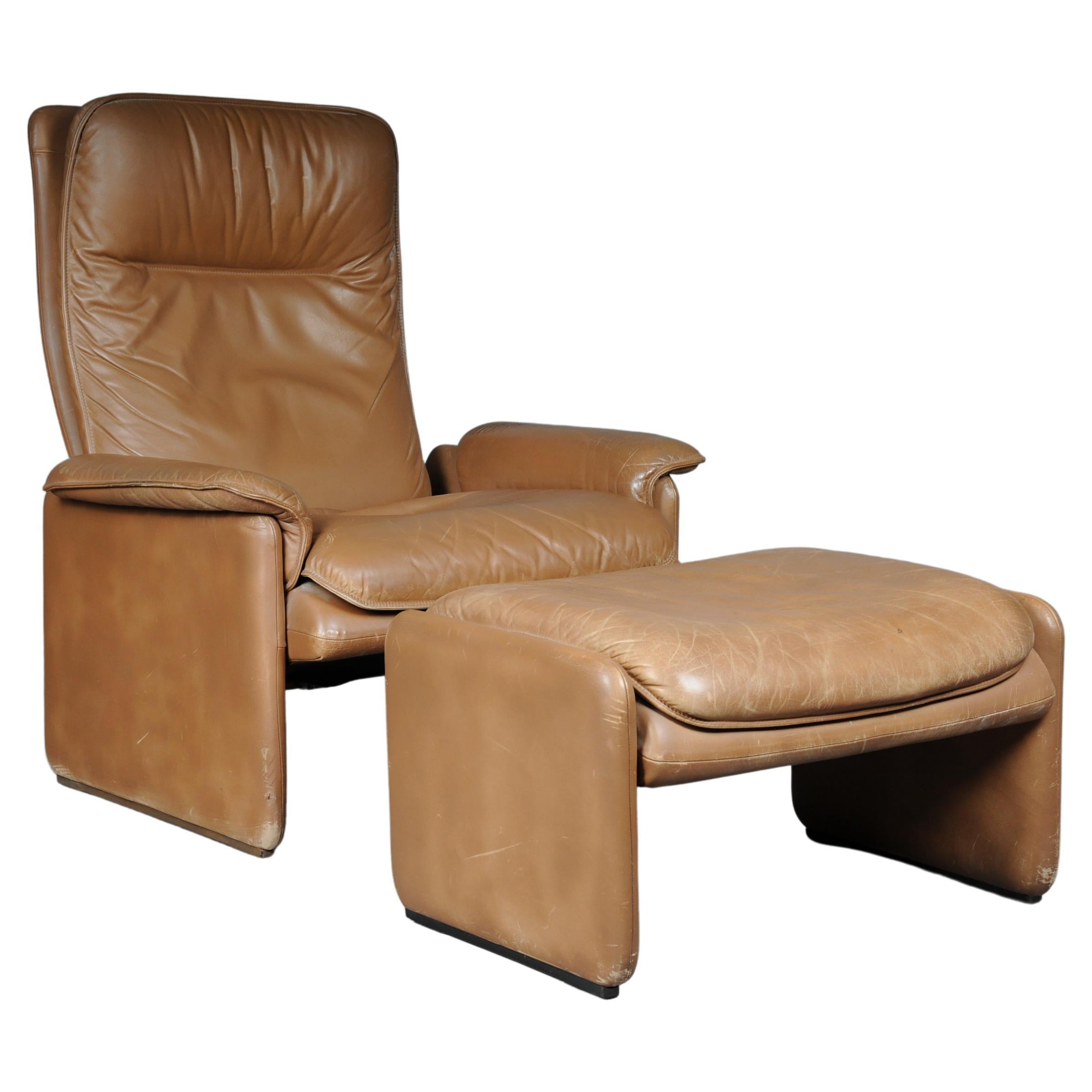 Ds50 De Sede Lounge Chair Set, Switzerland, 1970s, Leather Brown / Beige For Sale