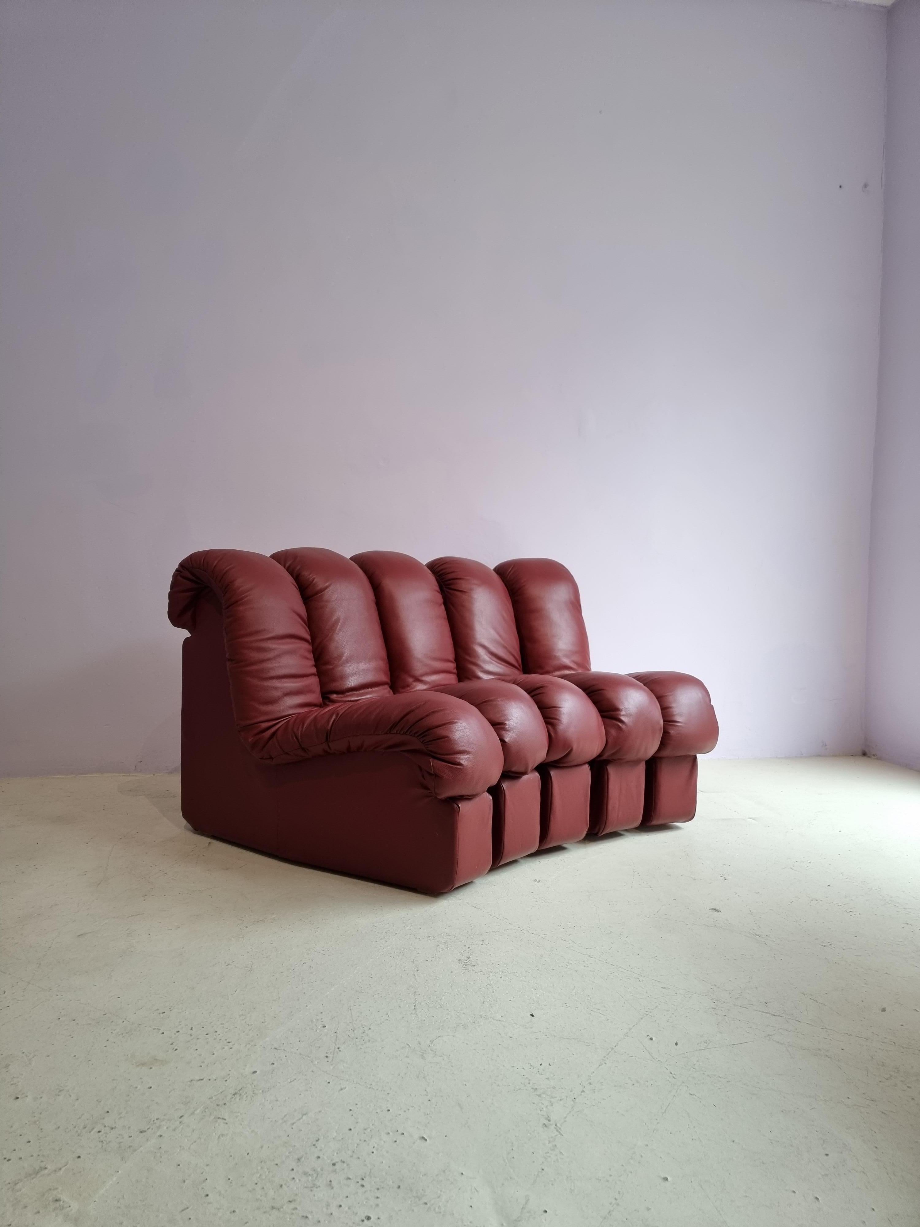 De Sede, sofa model ‘DS-600' sofa, bordeaux leather, Switzerland, designed in 1972.

A design by Ueli Bergere, Elenora Peduzzi-Riva, Heinz Ulrich and Klaus Vogt at DeSede, Switzerland.

De Sede 'Non Stop' sectional sofa contains 5 seating pieces