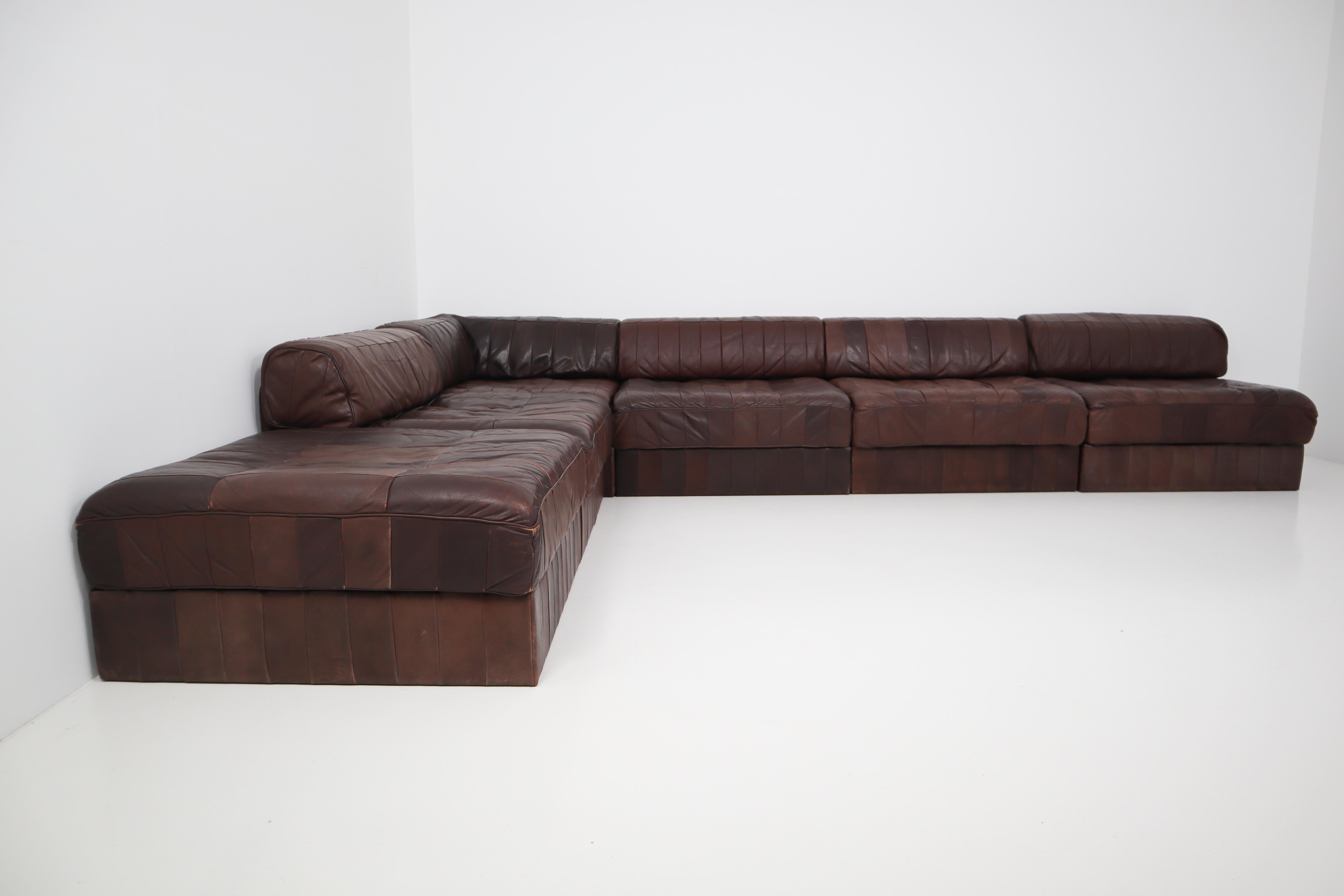 DS88 Modular Brown-Cognac Leather Patchwork Sofa for De Sede, Switzerland 2