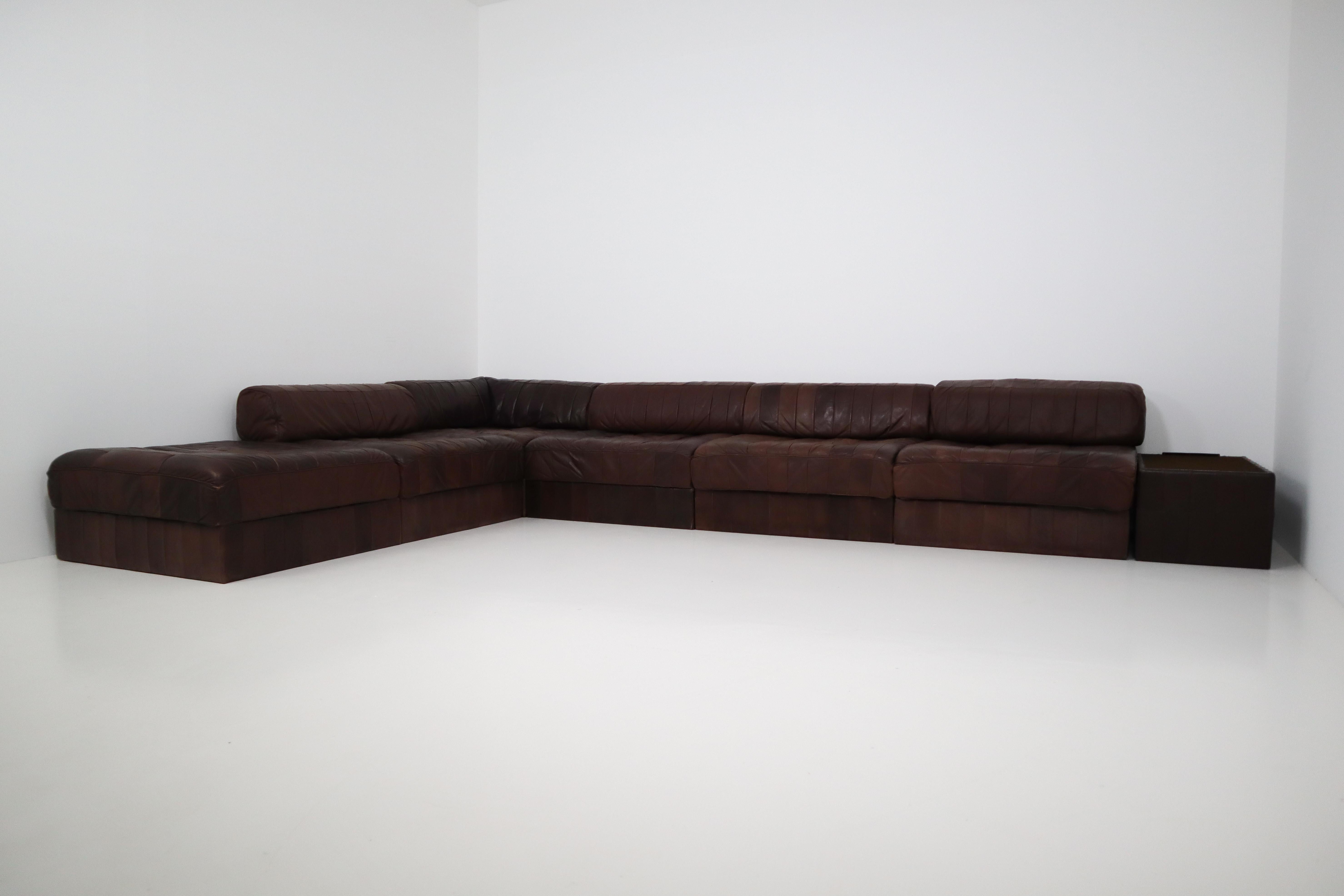 Mid-Century Modern DS88 Modular Brown-Cognac Leather Patchwork Sofa for De Sede, Switzerland