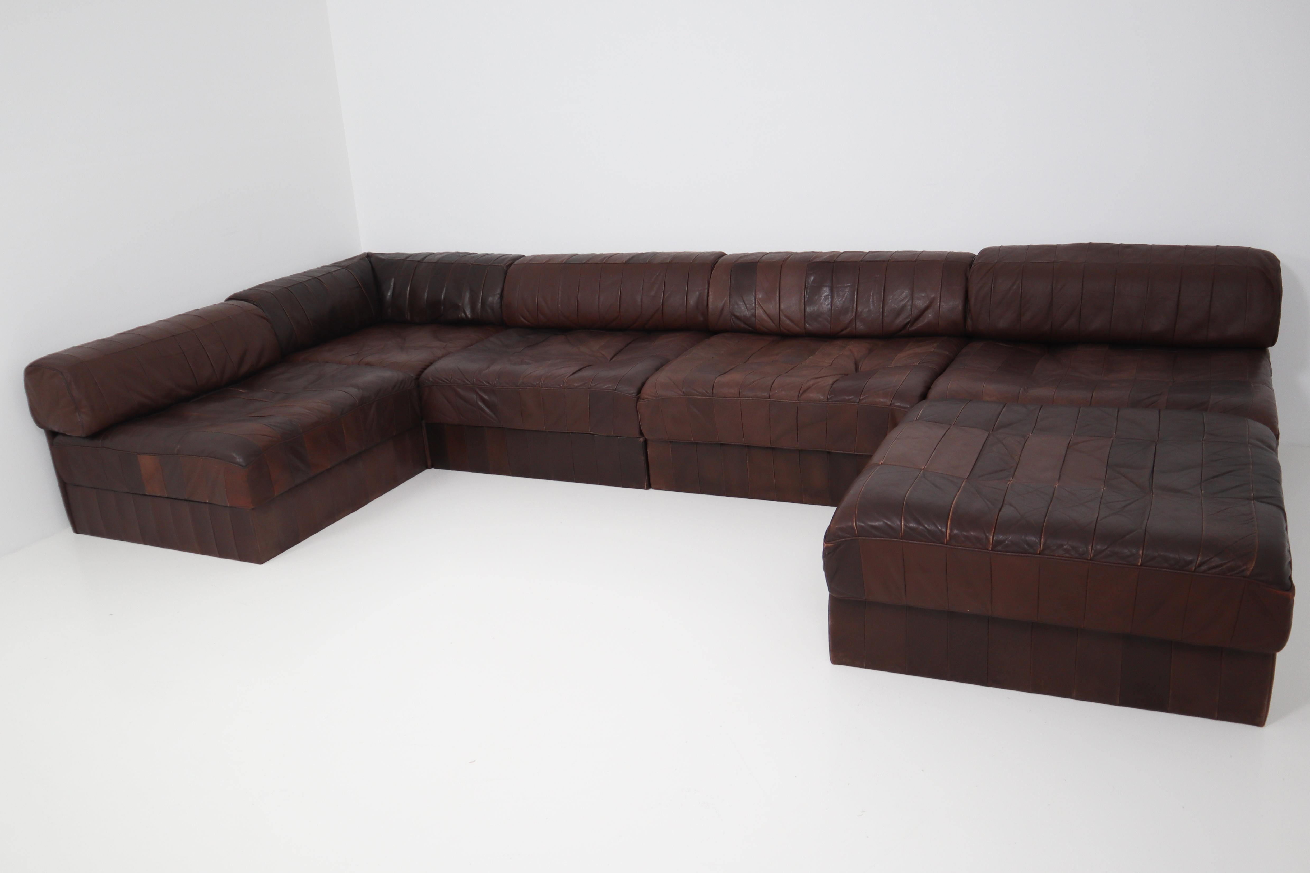 Swiss DS88 Modular Brown-Cognac Leather Patchwork Sofa for De Sede, Switzerland