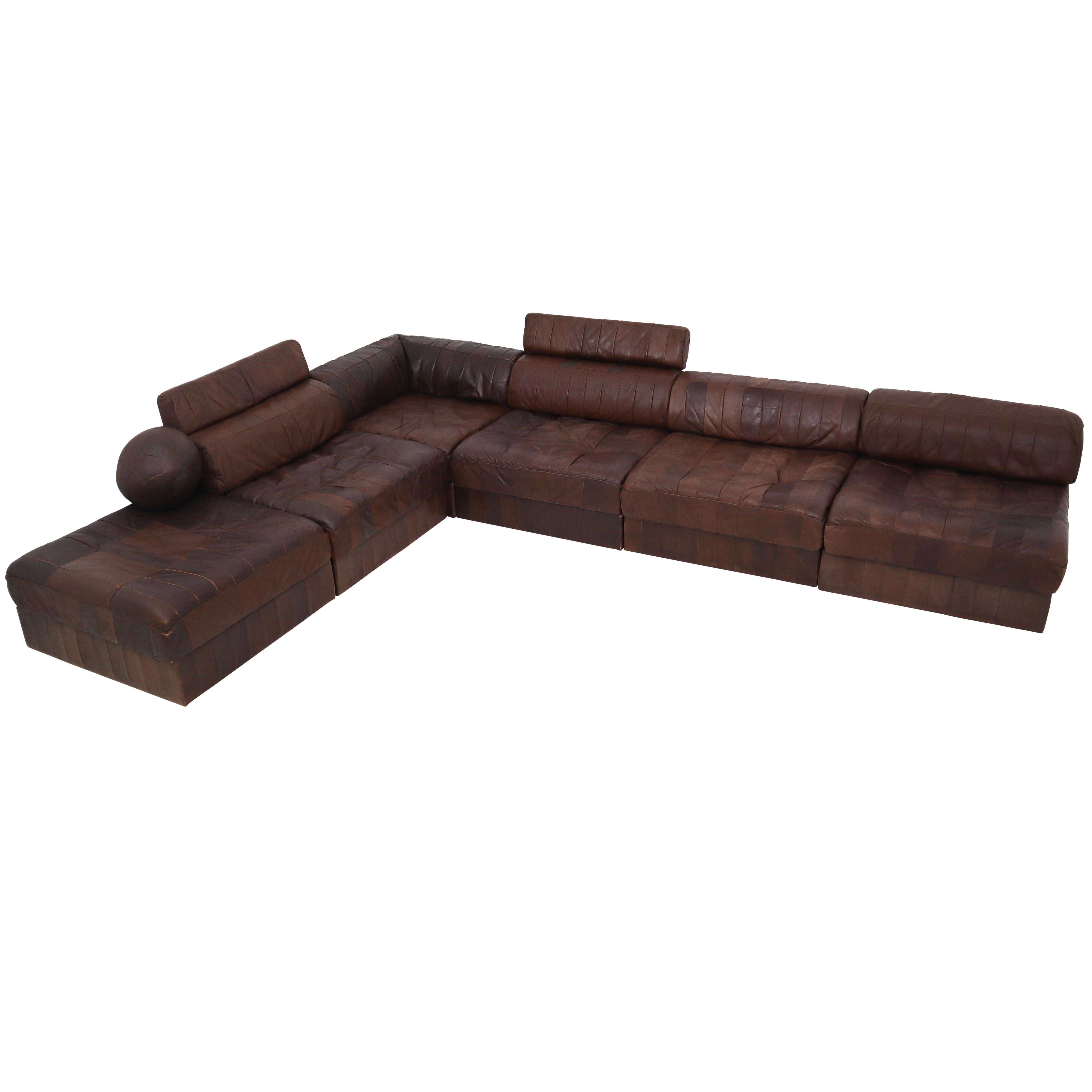 DS88 Modular Brown-Cognac Leather Patchwork Sofa for De Sede, Switzerland