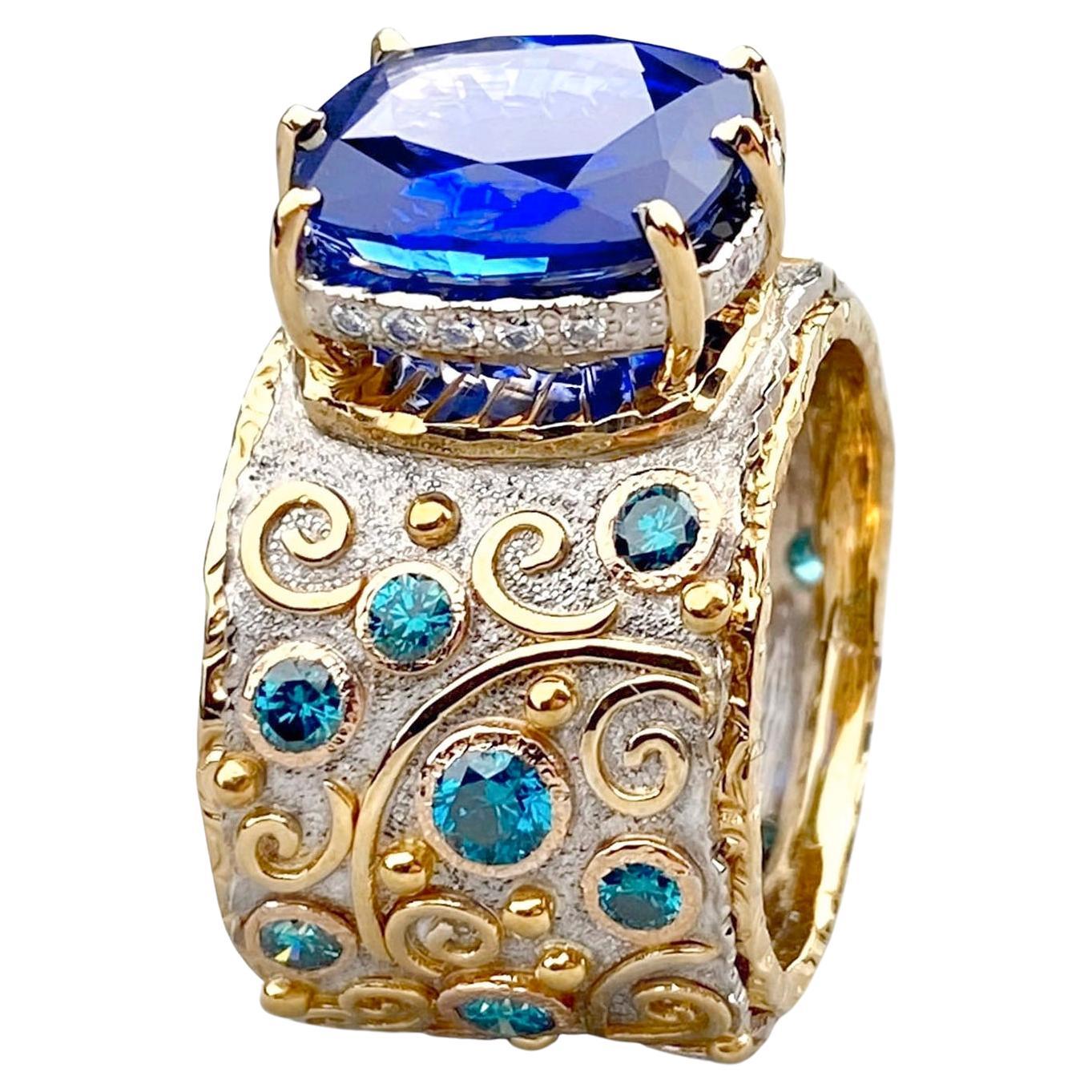 DSEF Certified 6.15 Carat Sapphire Diamond Cocktail Ring For Sale