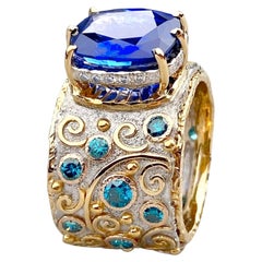 DSEF Certified 6.15 Carat Sapphire Diamond Cocktail Ring