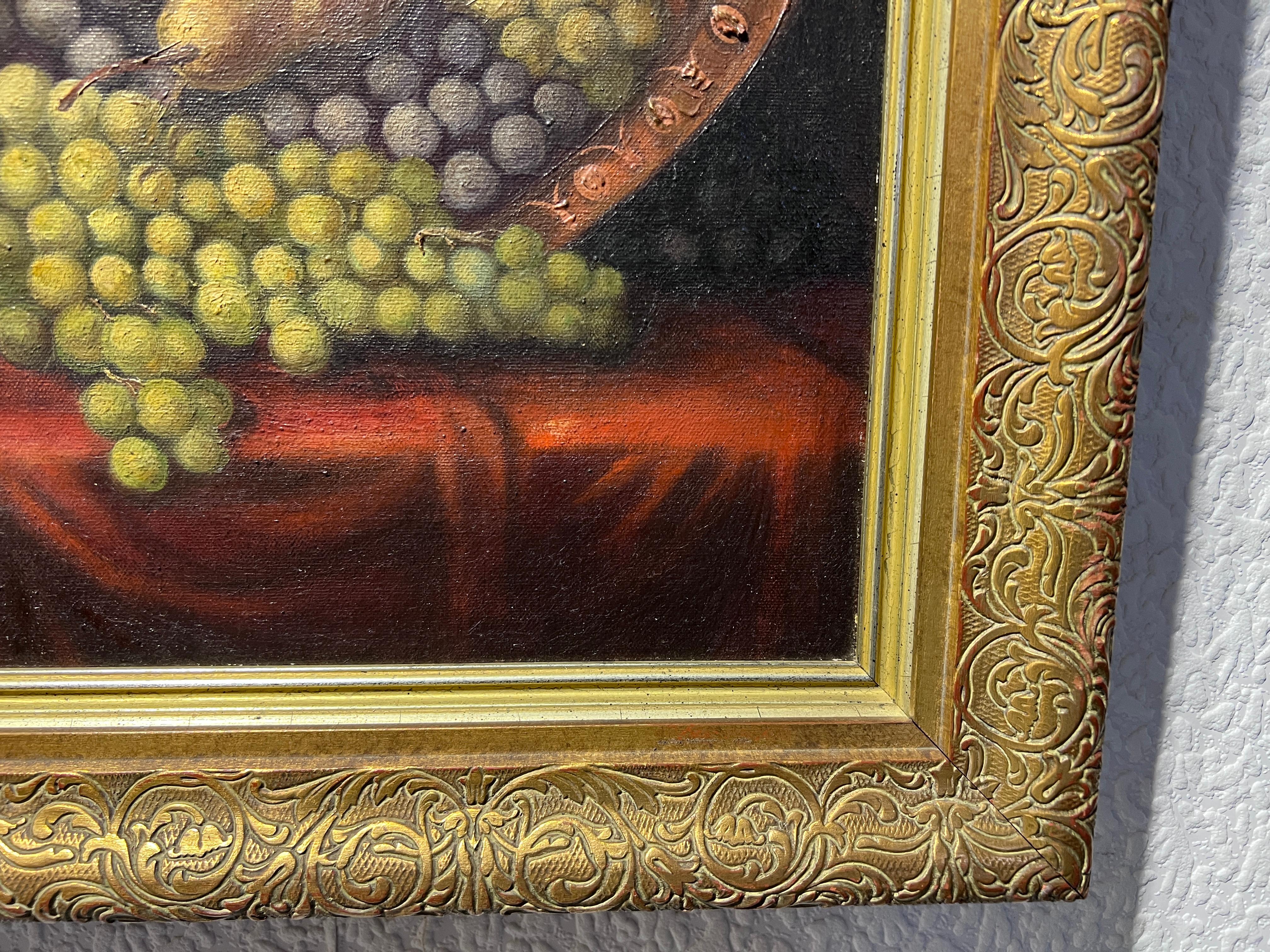 D.S. Lozano Vintage Oil Painting on canvas, Still Life of Died duck and fruits For Sale 2