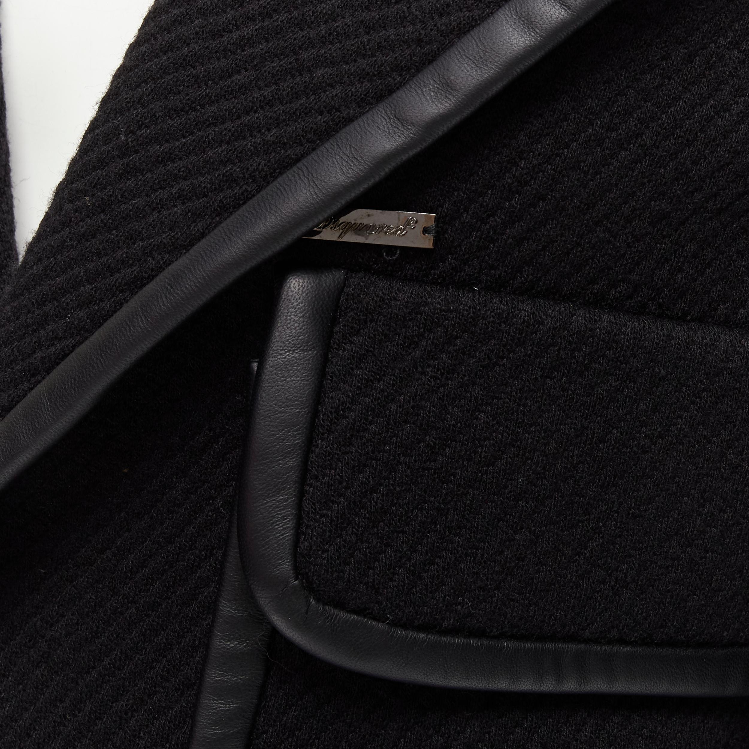 DSQUARED 2013 - Veste en coton et laine avec col en fourrure de vison noir et bordures en cuir S en vente 5