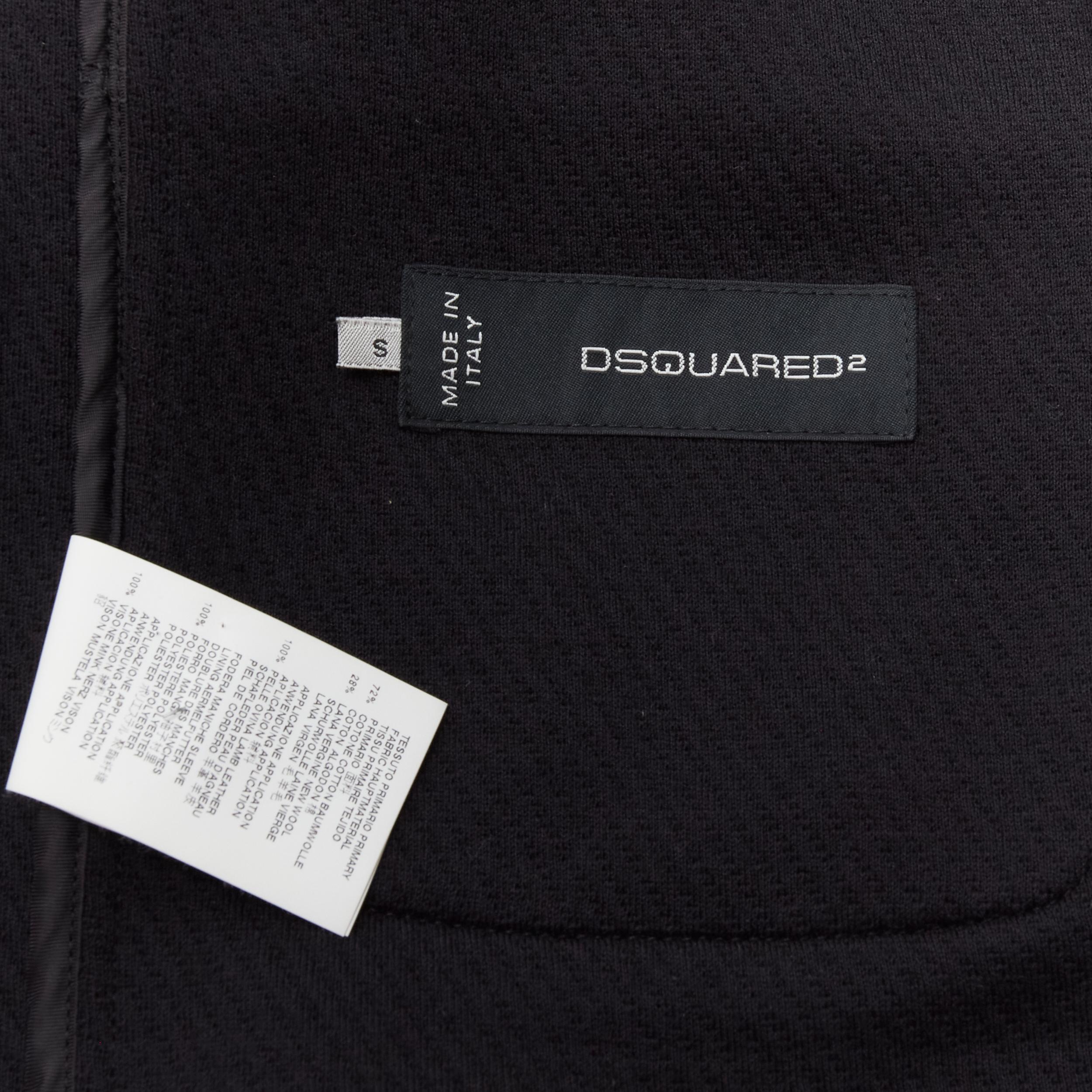 DSQUARED 2013 - Veste en coton et laine avec col en fourrure de vison noir et bordures en cuir S en vente 6