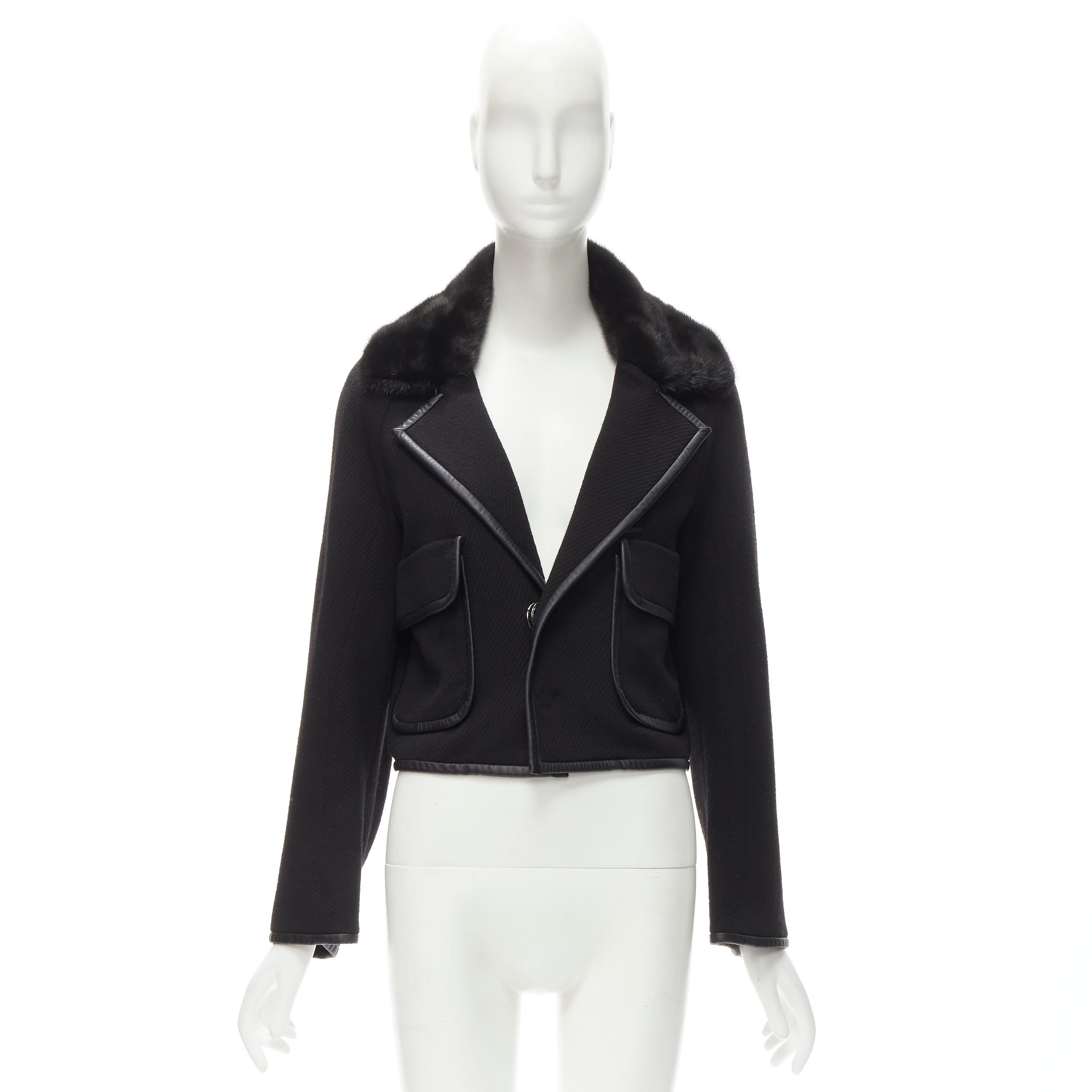 DSQUARED 2013 black mink fur collar leather trim cotton wool jacket S For Sale 6