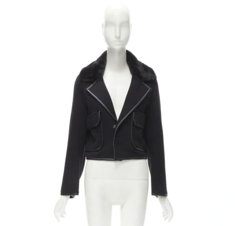 DSQUARED 2013 black mink fur collar leather trim cotton wool jacket S For Sale 7