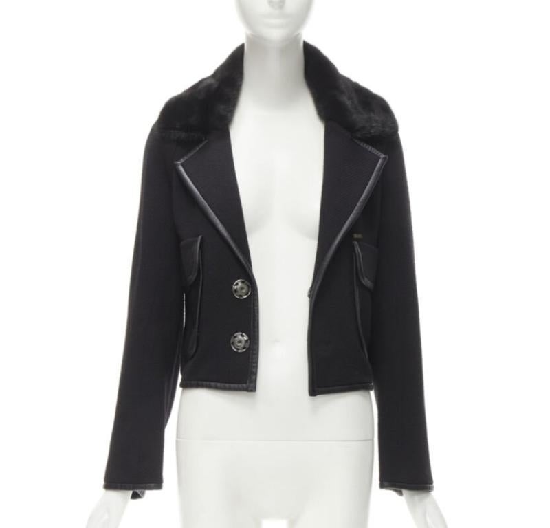 Black DSQUARED 2013 black mink fur collar leather trim cotton wool jacket S For Sale