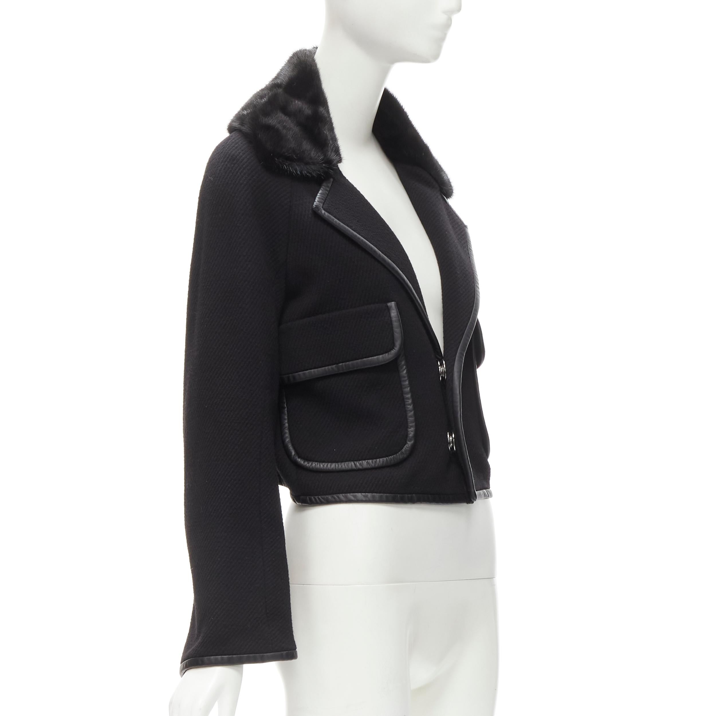 Black DSQUARED 2013 black mink fur collar leather trim cotton wool jacket S For Sale