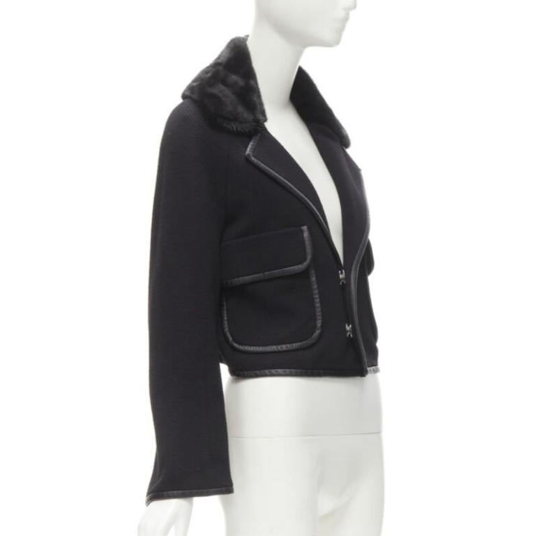 DSQUARED 2013 black mink fur collar leather trim cotton wool jacket S In Excellent Condition For Sale In Hong Kong, NT