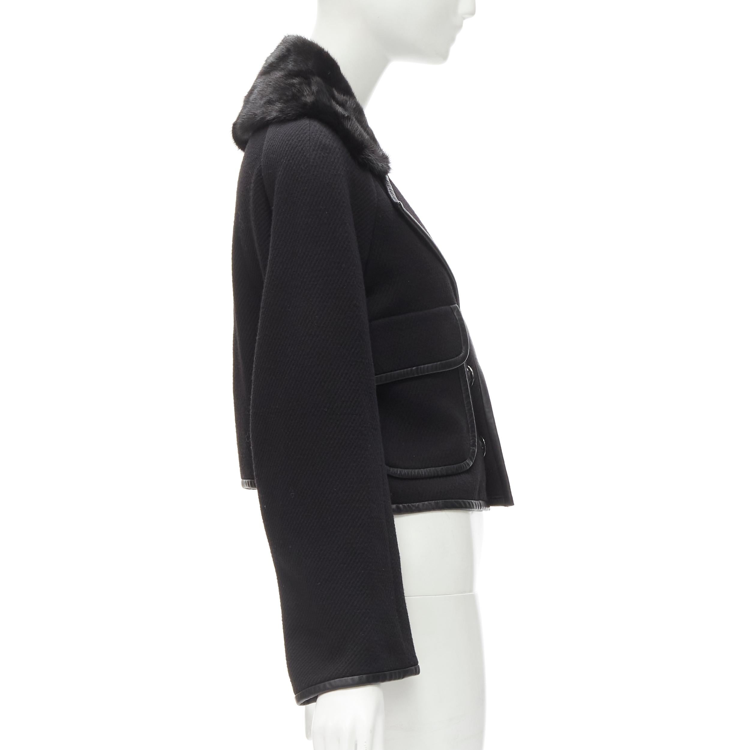 DSQUARED 2013 - Veste en coton et laine avec col en fourrure de vison noir et bordures en cuir S Pour femmes en vente
