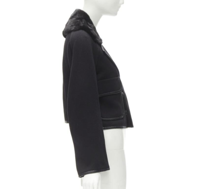 Women's DSQUARED 2013 black mink fur collar leather trim cotton wool jacket S For Sale