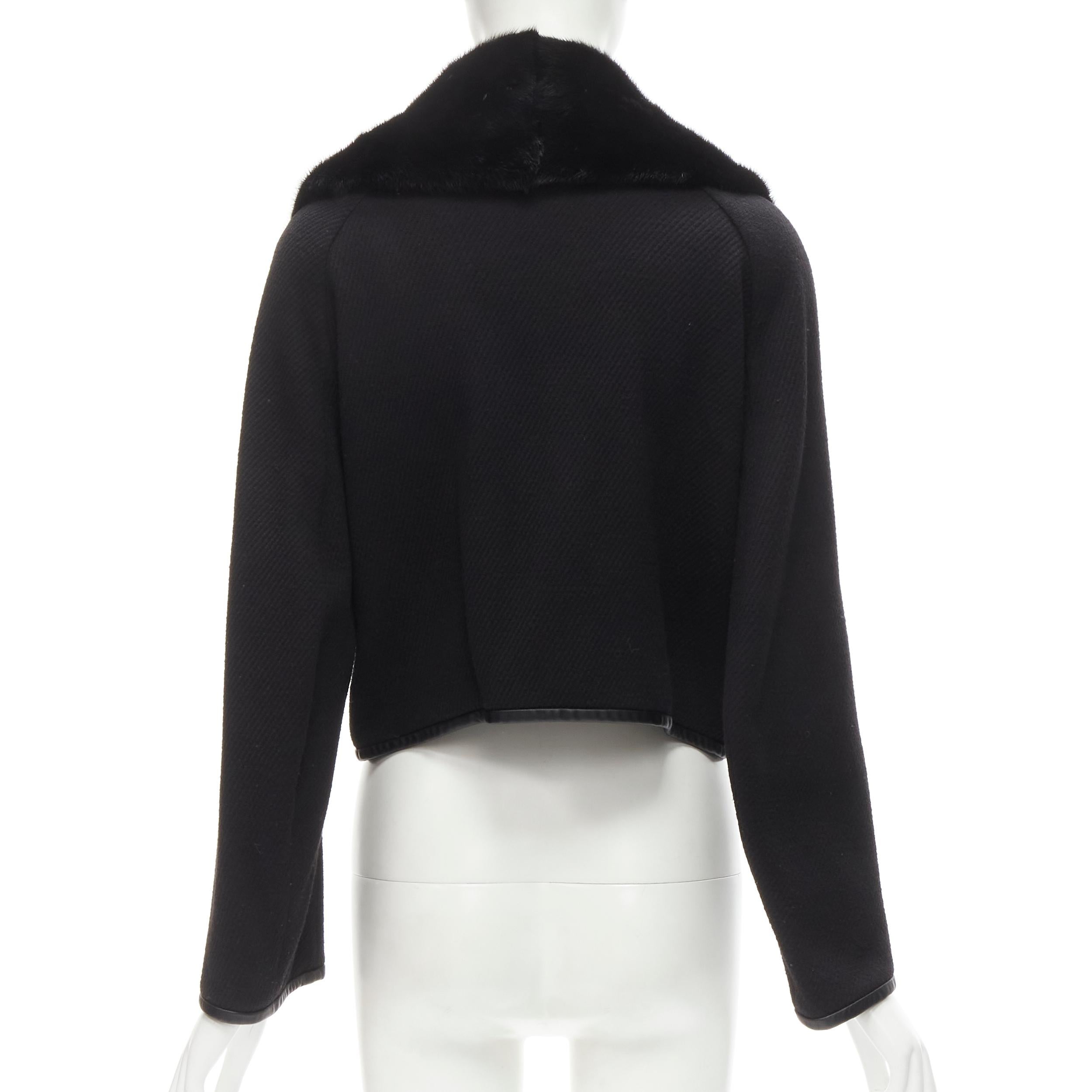 Women's DSQUARED 2013 black mink fur collar leather trim cotton wool jacket S For Sale