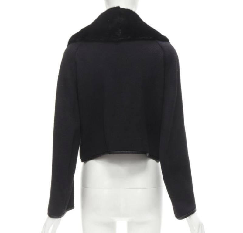 DSQUARED 2013 black mink fur collar leather trim cotton wool jacket S For Sale 1