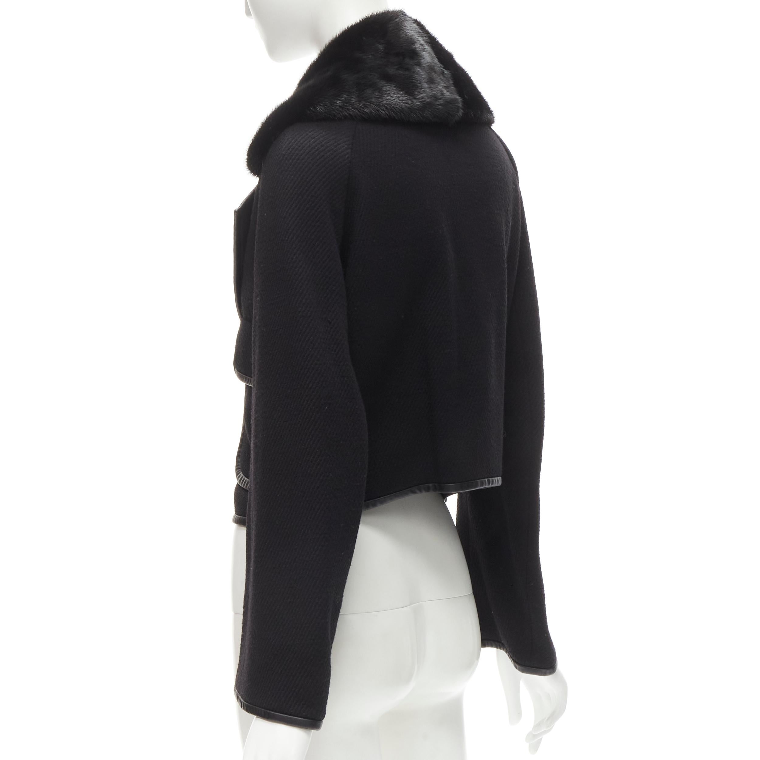 DSQUARED 2013 - Veste en coton et laine avec col en fourrure de vison noir et bordures en cuir S en vente 2