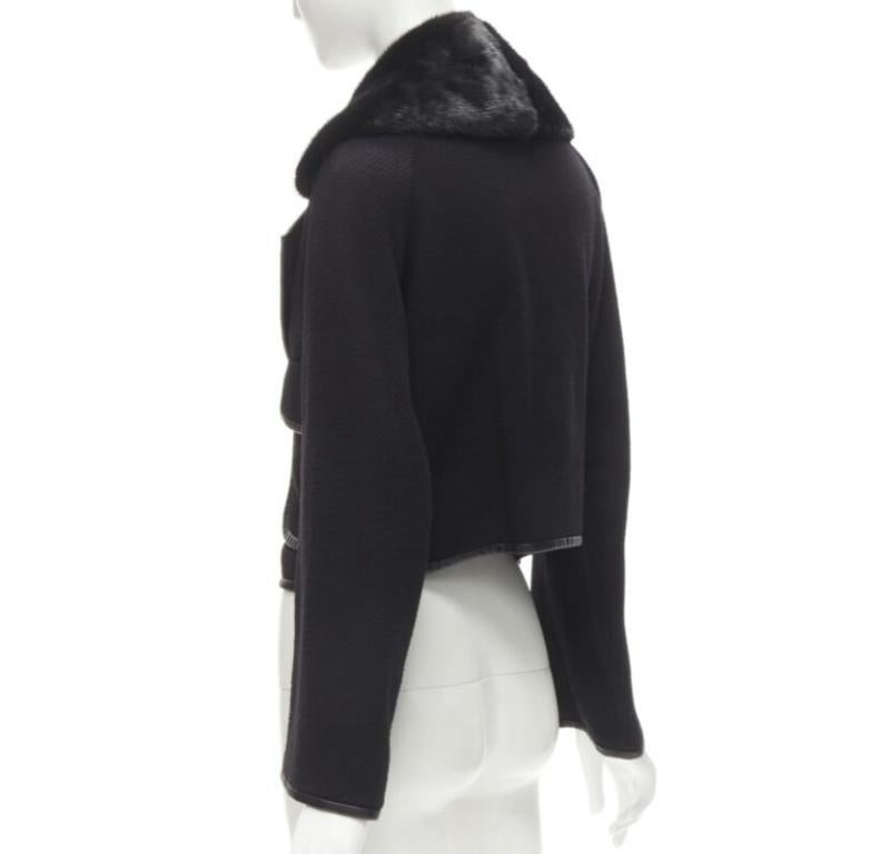 DSQUARED 2013 black mink fur collar leather trim cotton wool jacket S For Sale 2