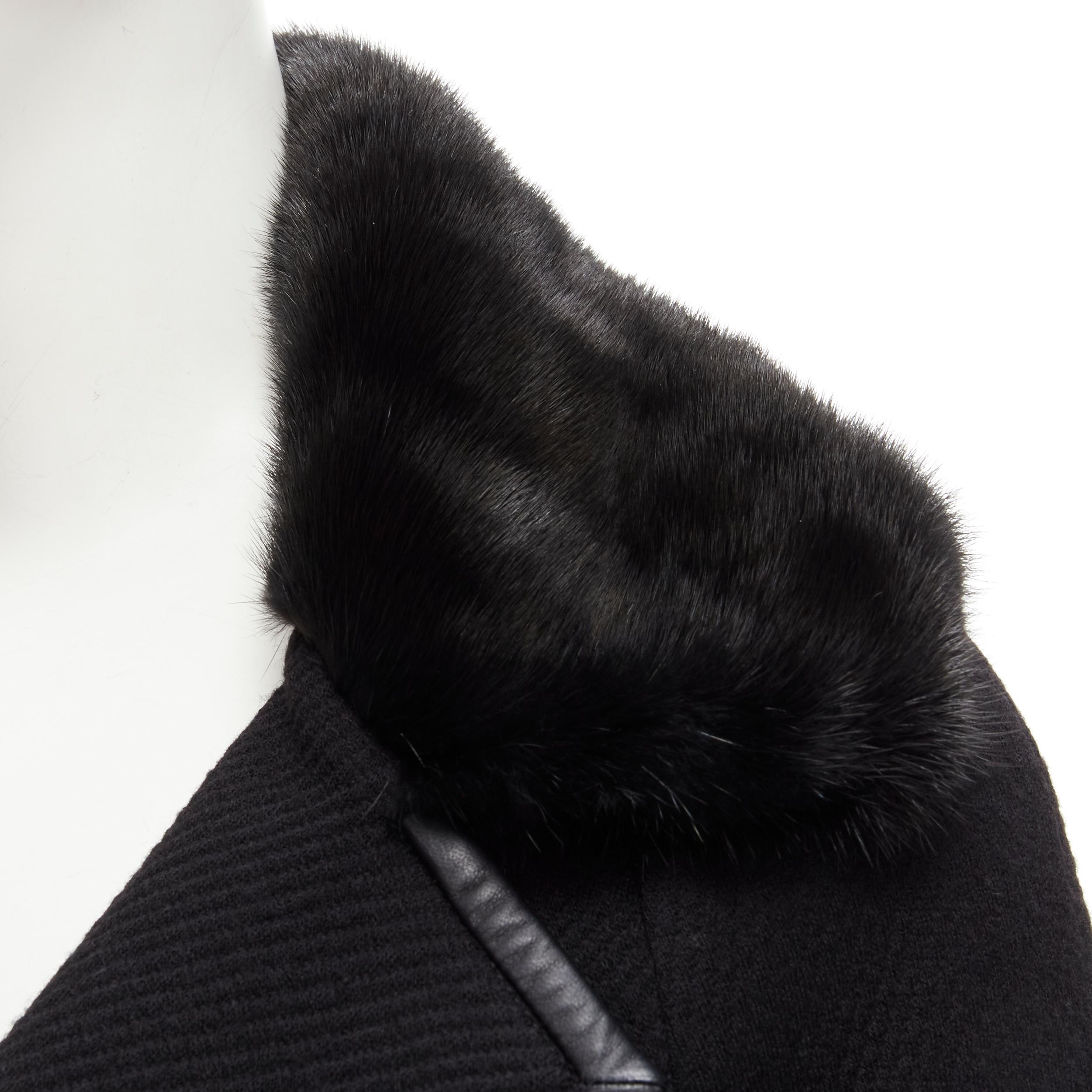 DSQUARED 2013 black mink fur collar leather trim cotton wool jacket S For Sale 2