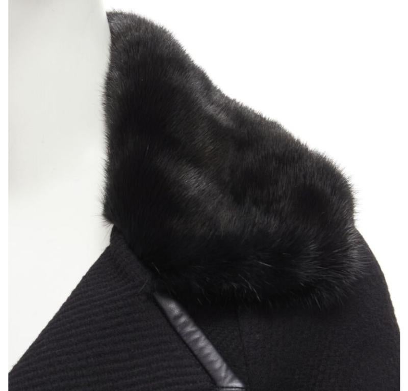 DSQUARED 2013 black mink fur collar leather trim cotton wool jacket S For Sale 3