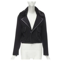 DSQUARED 2013 black mink fur collar leather trim cotton wool jacket S