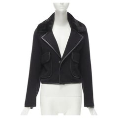 DSQUARED 2013 - Veste en coton et laine avec col en fourrure de vison noir et garniture en cuir S