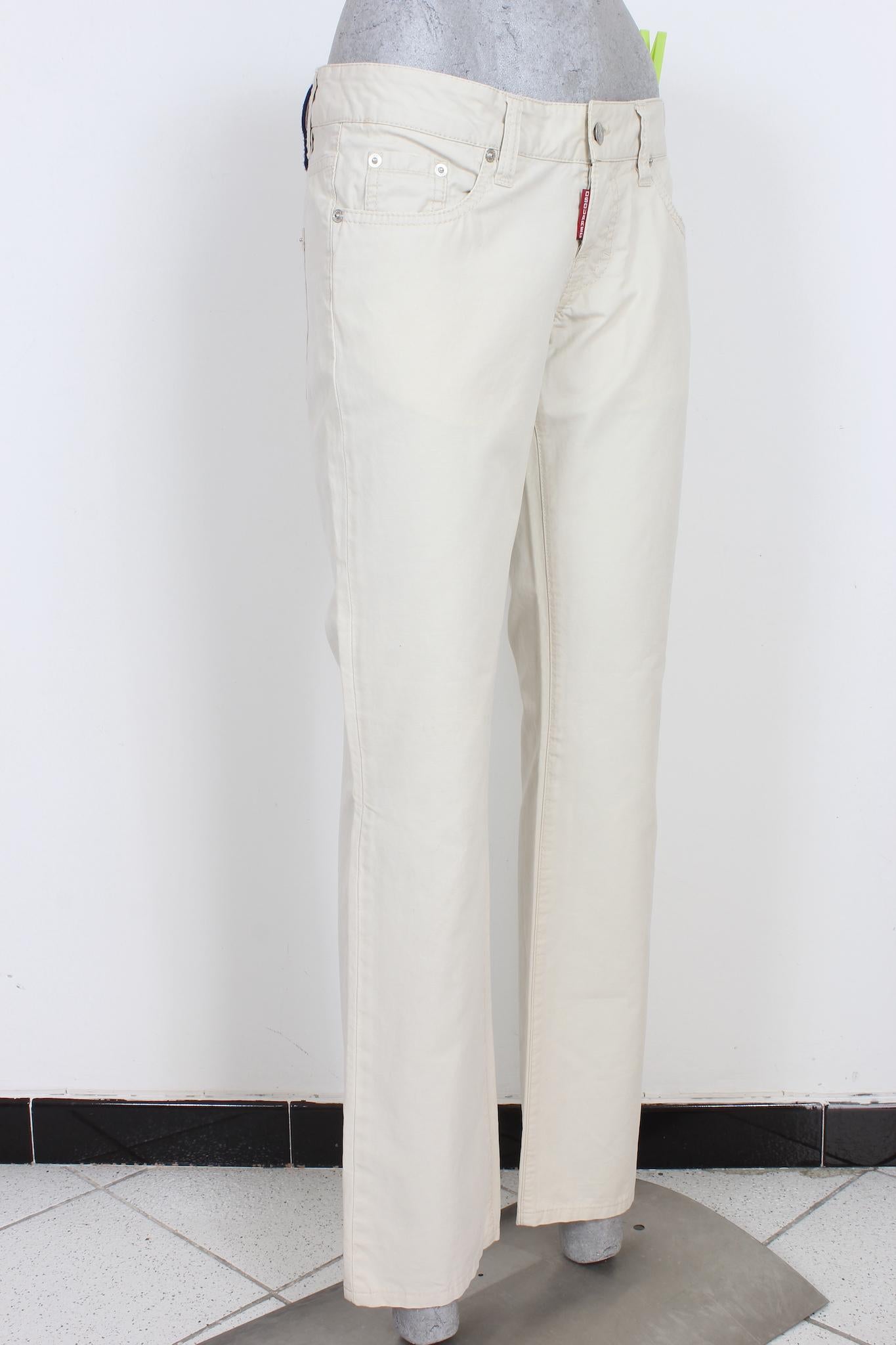 Women's Dsquared Beige Cotton Straight Trousers 2000s For Sale