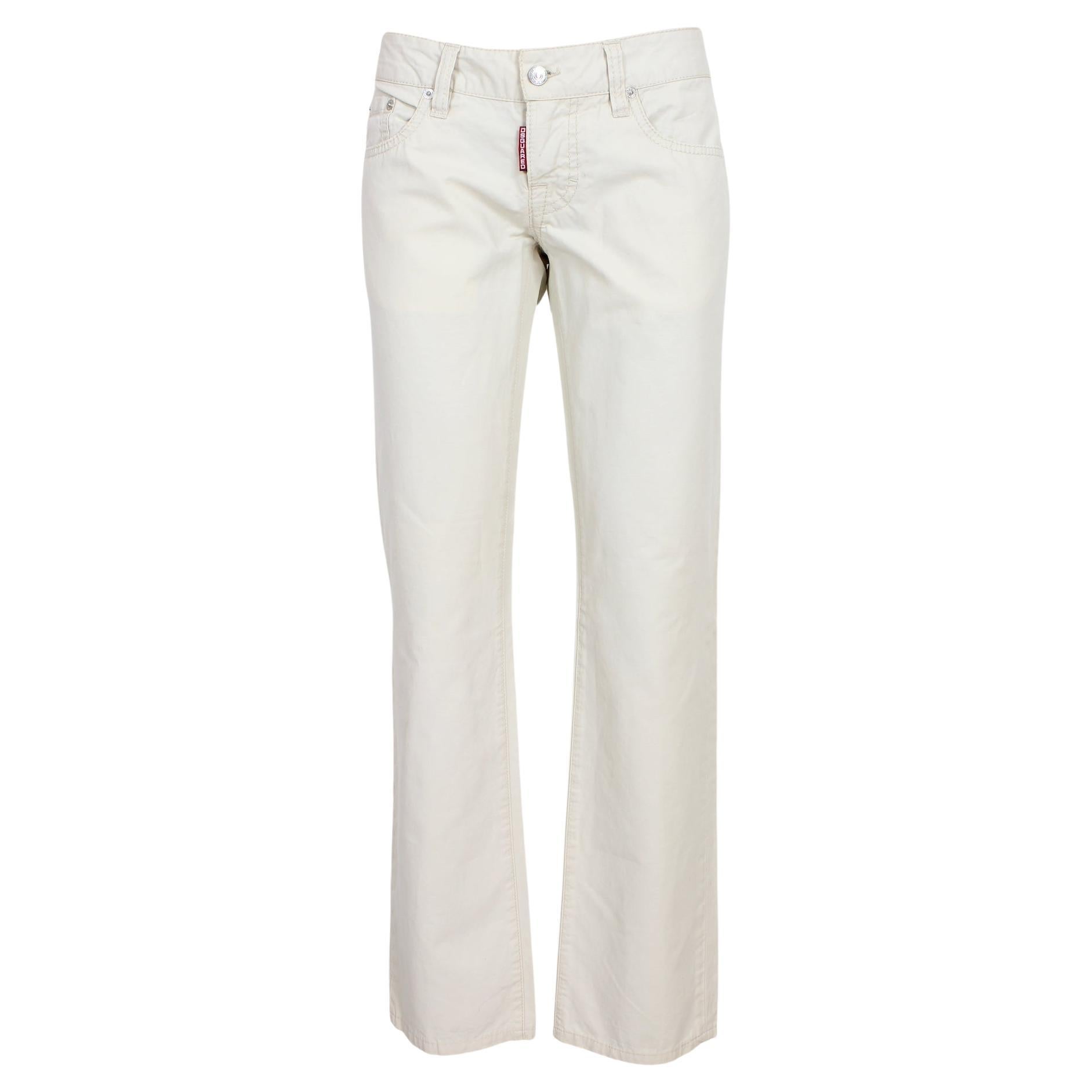 Dsquared Beige Cotton Straight Trousers 2000s For Sale