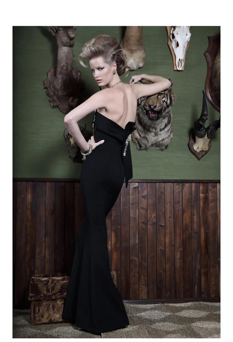 dsquared evening dresses 2006 Dsquared2 Platinum Silk Jeweled Backless Trained Glamour Gown main image 1