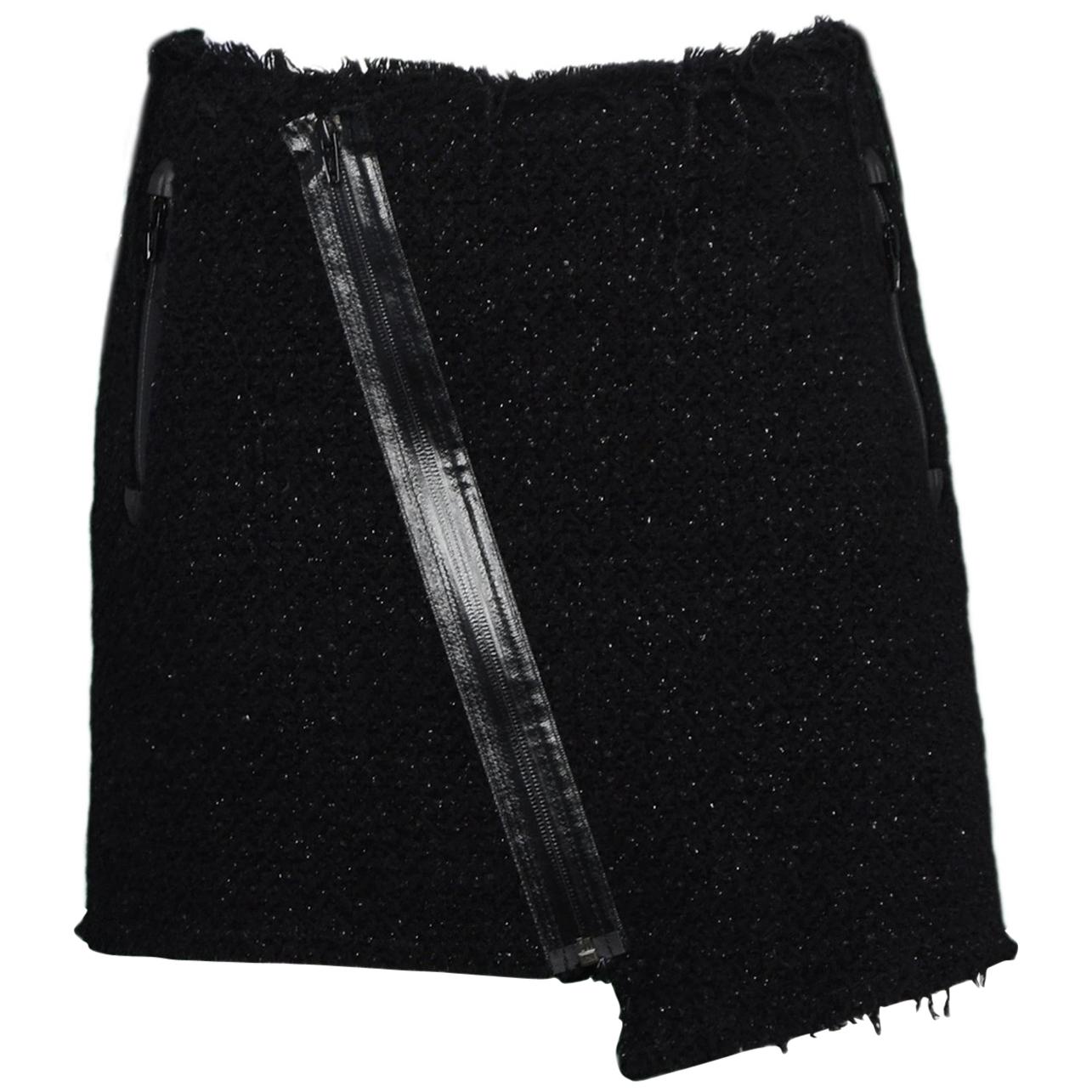 Dsquared Black Tweed Skirt W/ Zippers Sz IT42/US4