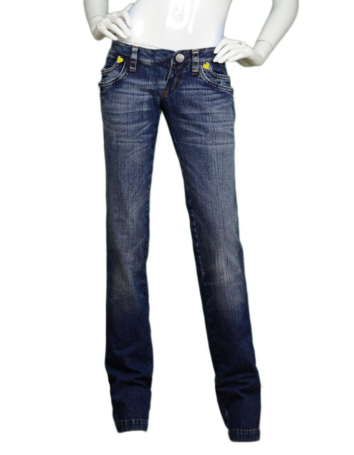 DSquared Blue Denim Jeans W/ Embroidery NWT Sz 40

Made In:  Italy
Color: Blue, yellow, red
Materials: 100% cotton
Overall Condition: Excellent condition with original tags attached 
Estimated Retail: $410 + tax
Includes:  Original