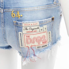 DSQUARED pantalón corto azul lavado con parche del logotipo deshilachado recortado IT38 XS