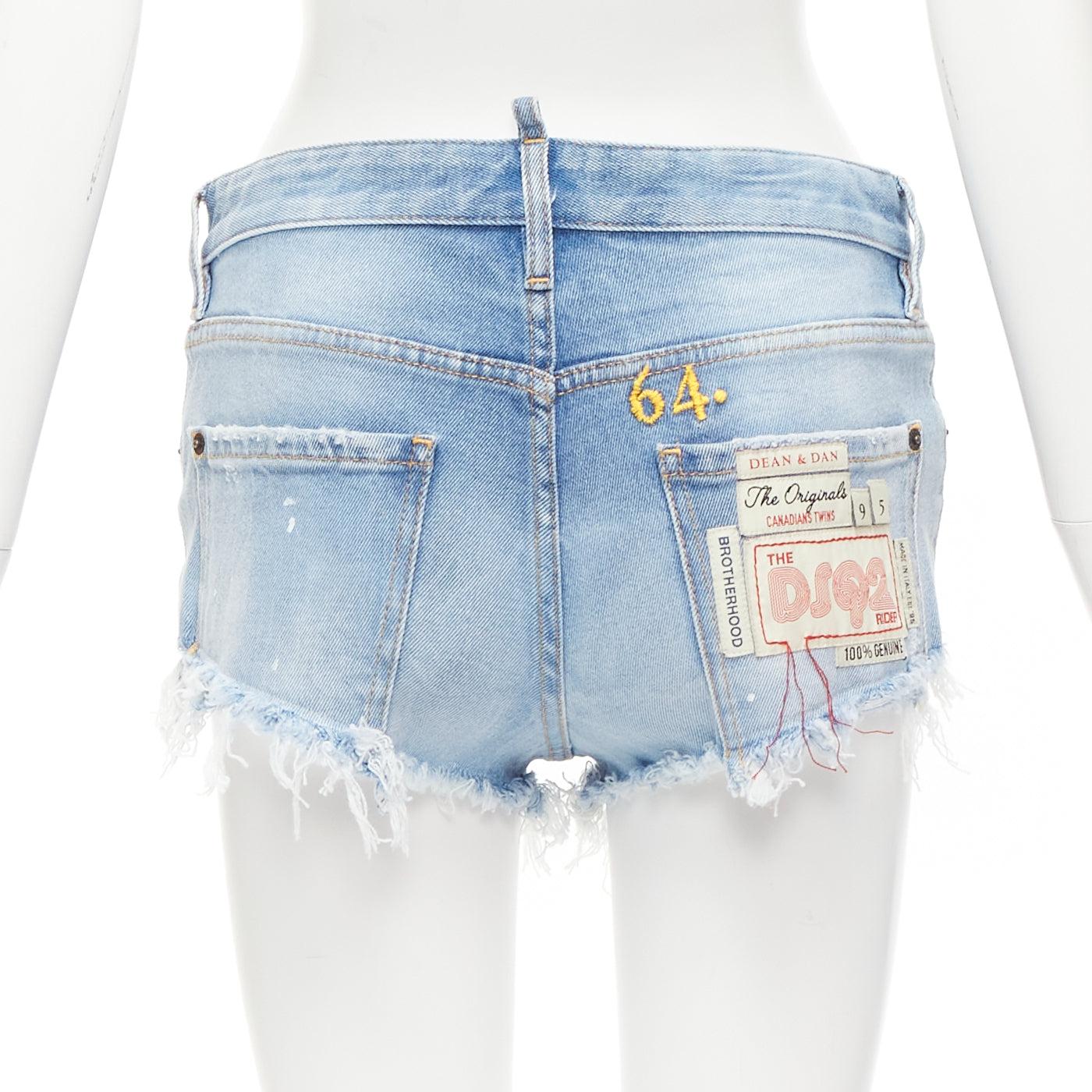 DSQUARED blue washed distressed logo patch frayed cut off booty shorts IT38 XS
Reference: AAWC/A00975
Brand: Dsquared2
Material: Denim
Color: Blue, Multicolour
Pattern: Solid
Closure: Button Fly
Extra Details: DSQ2 patches at back right pocket.
Made