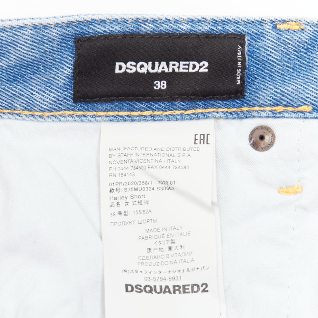 DSQUARED Bottines découpées délavées et effilochées avec logo bleu dégradé taille IT 38 XS en vente 3