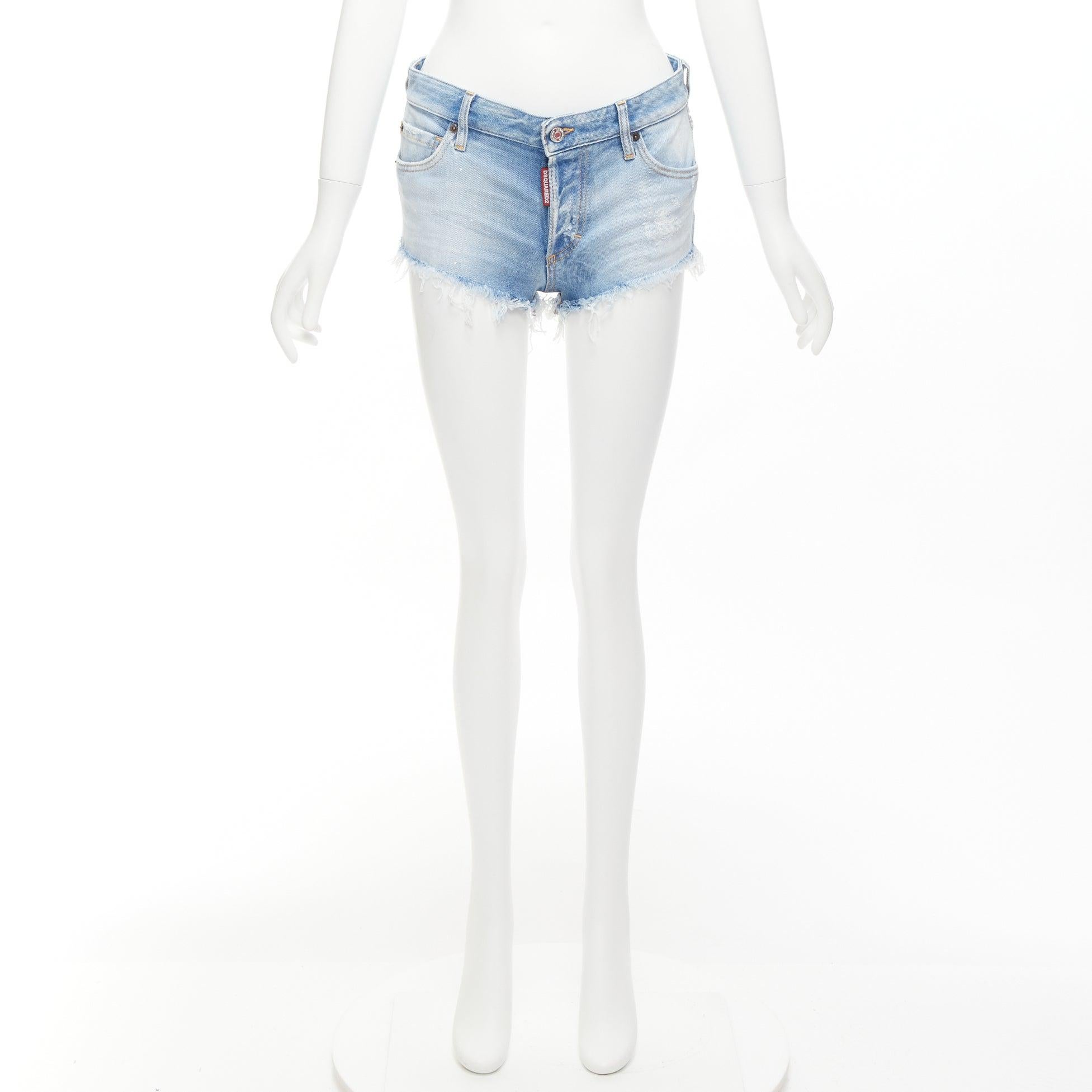 DSQUARED Bottines découpées délavées et effilochées avec logo bleu dégradé taille IT 38 XS en vente 4