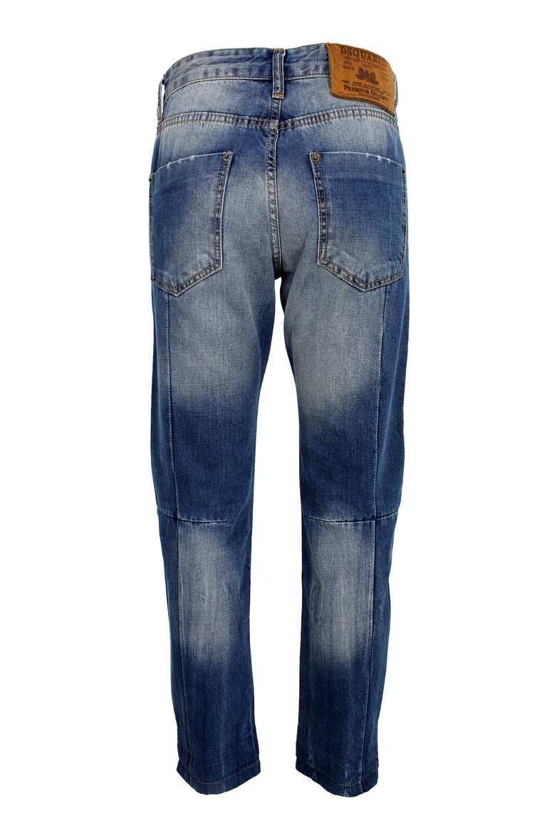 Dsquared Blue Washed Effect Patches Jeans For Sale at 1stDibs