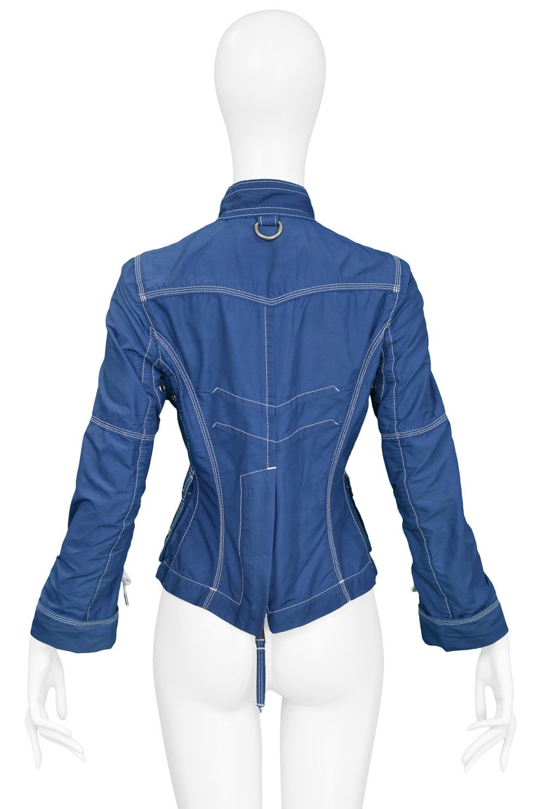 DSQUARED Blue and White Exposed Stitch Pocket Jacket For Sale at 1stDibs