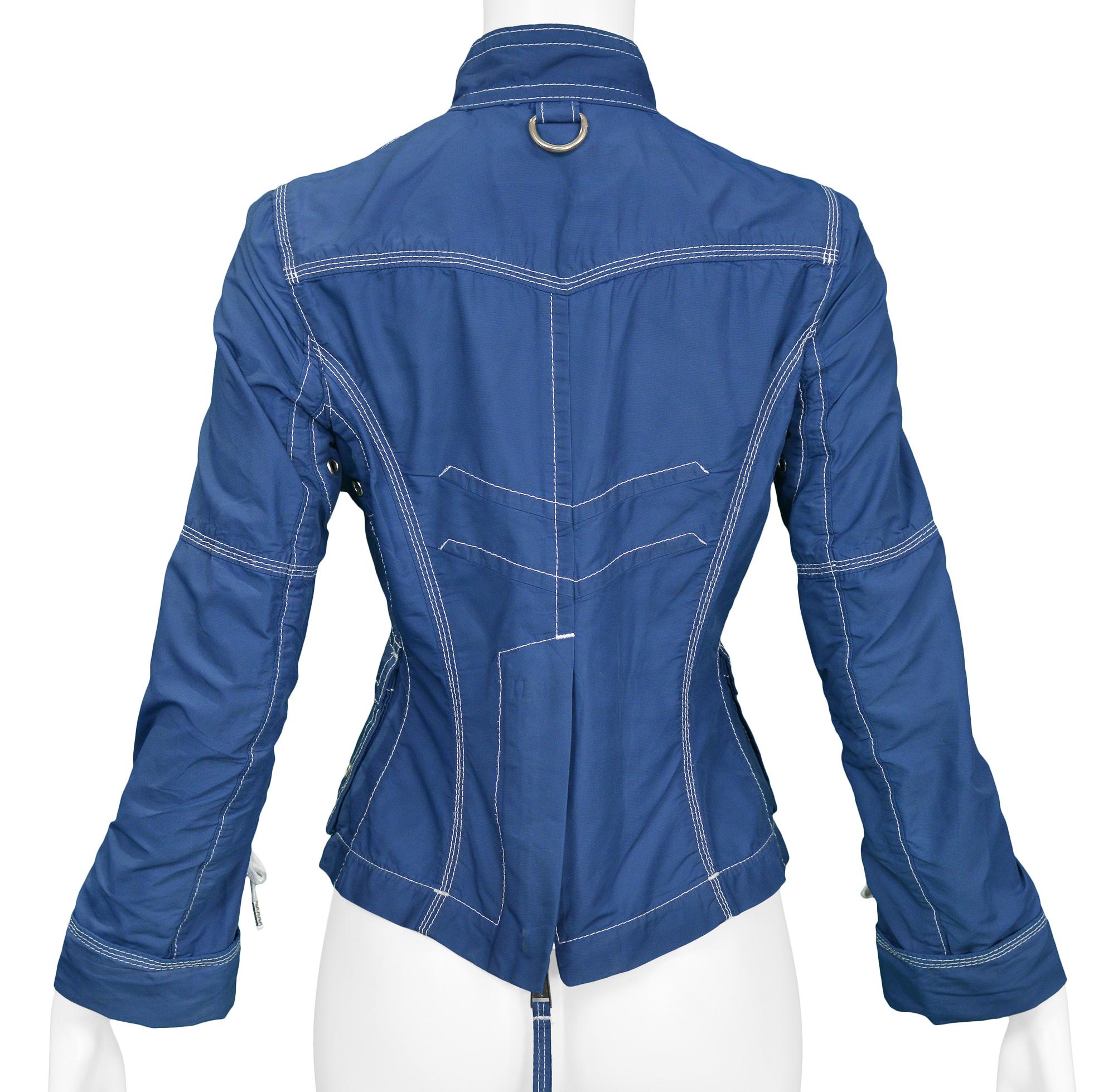 DSQUARED Blue & White Exposed Stitch Pocket Jacket In Excellent Condition For Sale In Los Angeles, CA